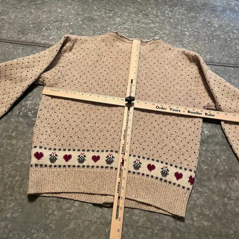 Vintage 90s Eddie Bauer Wool Heart Cardigan Sweater Medium Grandma Cottagecore - Picture 10 of 13